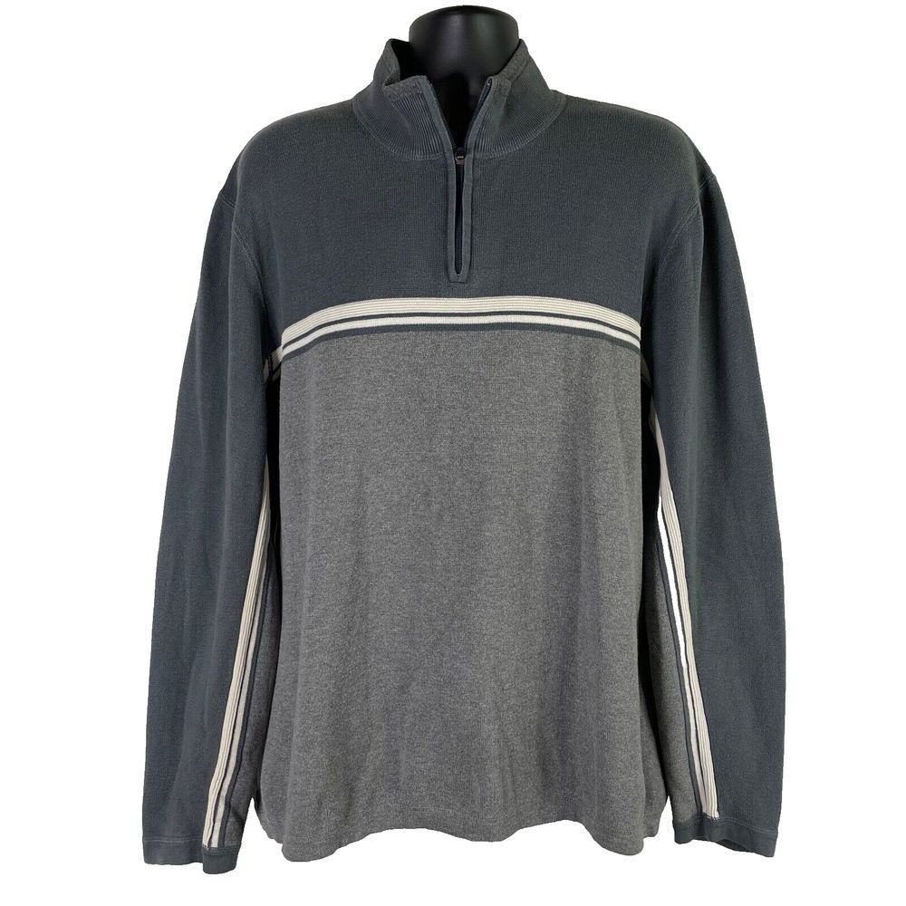 Eddie Bauer Men Pullover XL Tall Gray Thick Knit Heavyweight Faux Collar 1/4 Zip